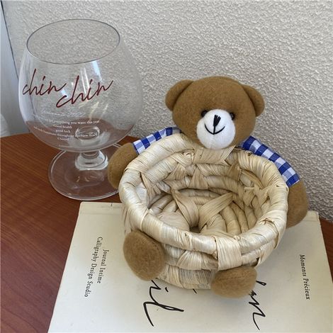 Panier de rangement ours mignon en paille pour bureau chambre à coucher (1/5)