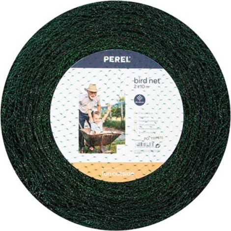 Perel Vogelschutznetz 2x10 m, grünes Netz mit 20 mm Maschenweite, leichtes Polyester-Pflanzennetz für Obstbäume, Gemüse, Sträucher und Teiche, Gartennetz gegen Vogelschäden