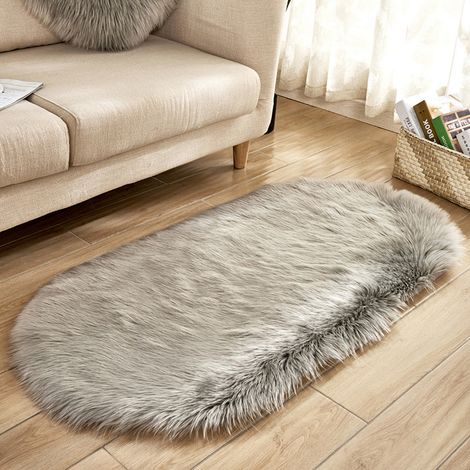 1 Tapis ovale,fausse fourrure,ultra-doux,antidérapant,chambre enfant salon bureau (1/5)