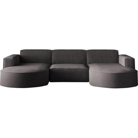 Ecksofa Designer MODENA U STUDIO stoff Dicker cord Poso Dunkelgrau (1/4)