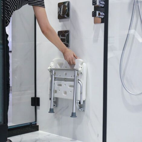 Zoternen – Siège de douche pliable avec pieds antidérapants – Capacité 180 kg – Trous de drainage et fente pour pomme de douche – Installation murale (1/5)