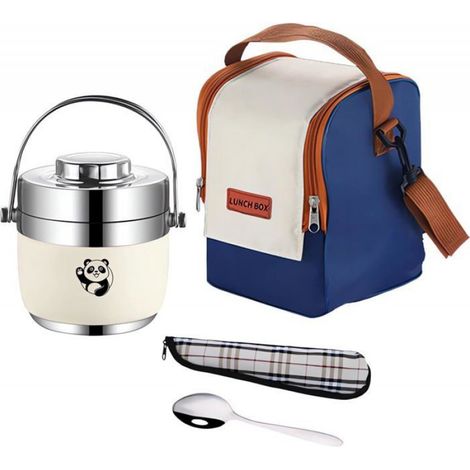 Boîte Alimentaire Isotherme 1300 ml avec Sac à Lunch, Lunch Box Isotherme en Acier Inoxydable, Isotherme Repas Chaud avec Cuillère (1/4)