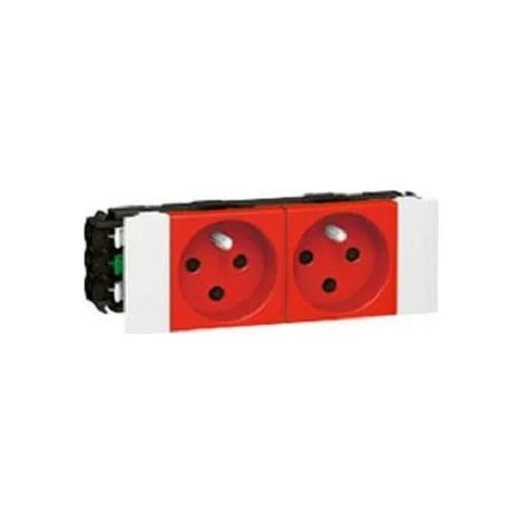 Legrand 077122 - Socket for direct clipping trunking Prog Mosaic - 2x2P+E keyed - 4 mod - red