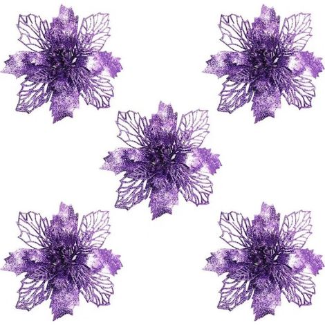 Lot de 5 décorations de Noël en forme de fleurs, en PVC, 10x10cm, (1/5)