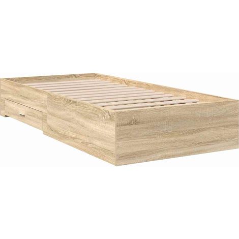 Lit simple，Lit adulte，Cadre de lit Marron 90 x 190 cm Bois d'ingénierie CFW1842333 (1/5)