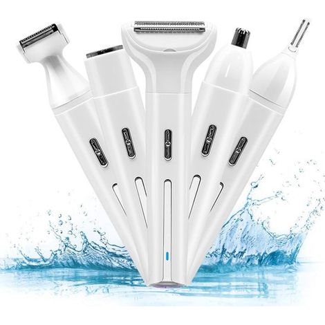 Kit di bellezza 5 in 1 per donna - Rasoio elettrico - Rasatura indolore per viso, zona bikini, sopracciglia e peli del naso - Rifinitore per donna