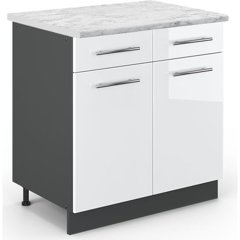 Mobiletto base per cucina Fame-Line, Bianco lucido, 80 cm , PL Marmo, Vicco (1/5)