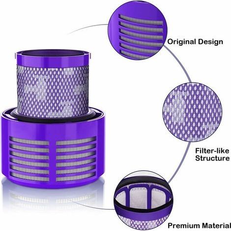 2 Pack Filtre pour Dyson V10 SV12 Series,Motorhead Aspirateur sans Fil Remplacer DY-969082-01,V10 Filtre Compatible pour Dyson Cyclone V10 Absolute, Animal, Total Clean-- (1/4)