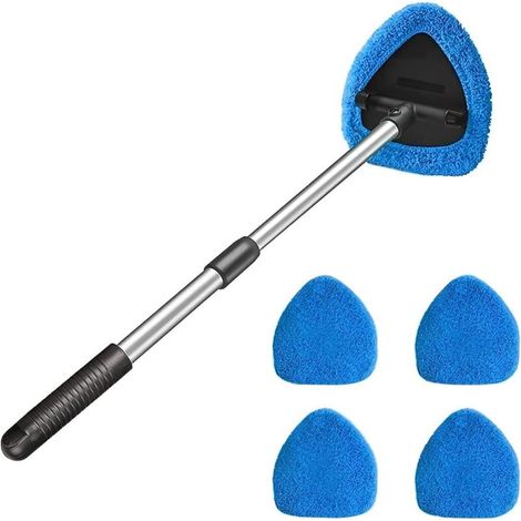 Nettoyant pour Pare-Brise de Voiture, Nettoyant de Vitres de Voiture avec 4 Tampons en Microfibre Lavables Et RéUtilisables, Kit de Nettoyage d'Essuie-Glace à Long Manche Extensible (Bleu) (1/5)