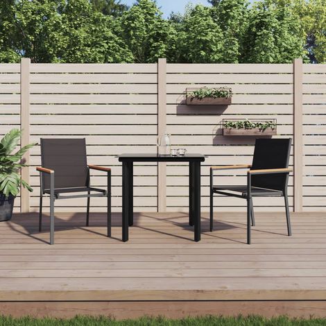 3-tlg. Garten-Essgruppe Schwarz Textilene und Stahl
