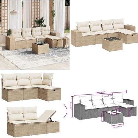 6-tlg. Garten-Sofagarnitur mit Kissen Beige Poly Rattan - Gartenmöbel Set - PE-Rattan Gartenmöbel - Outdoor Lounge Set - Esstisch Set - Sofasitzgruppe - Home & Living (1/5)