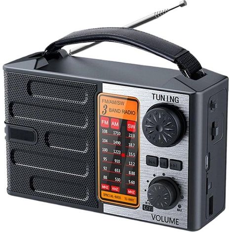 Radio d'urgence solaire - Radio de survie rechargeable avec alerte météo - AM/FM/SW - Chargement USB-C et solaire - Lampe torche (1/5)