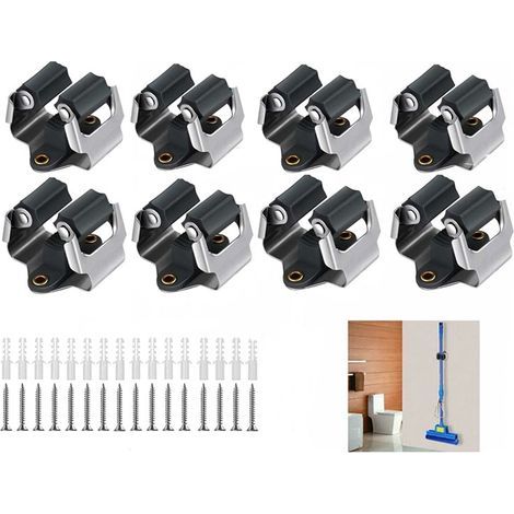Set mit 8 Mopphaltern, Wandbesenhalter, Wandmopp- und Mopphalter, Wandhalterung für Gartengeräte, Wandbesenhalter (Schwarz) (1/5)