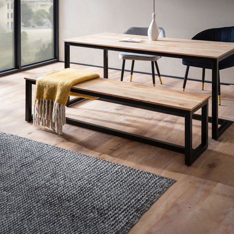 Banc 160x40x45 cm en acacia et métal noir - PREJI