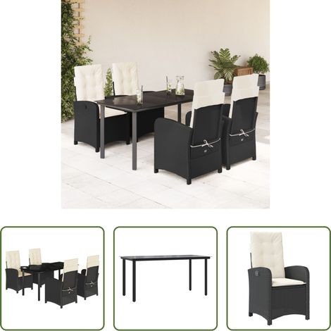 vidaXL Gartenessgruppe -  5-tlg. Garten-Essgruppe mit Kissen Schwarz Poly Rattan (1/5)