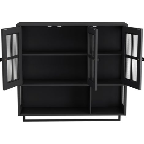 Mobile da bagno pensile a 3 ante in MDF nero con vetro temperato e portasciugamani (1/5)