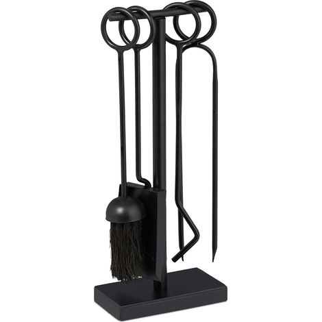 Lot de 5 ustensiles de cheminée pratiques en fer noir design élégant décoratif salon (1/3)