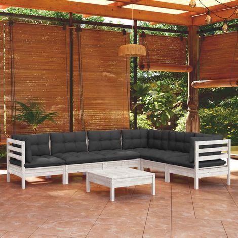 7-tlg. Garten-Lounge-Set mit Kissen Weiß Kiefer Massivholz vidaXL (1/5)