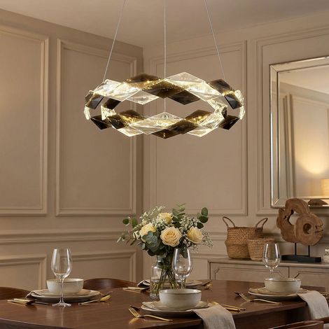 Luce a sospensione a LED Luce a sospensione per soggiorno lampada smoke look metallo cromato D 40 cm