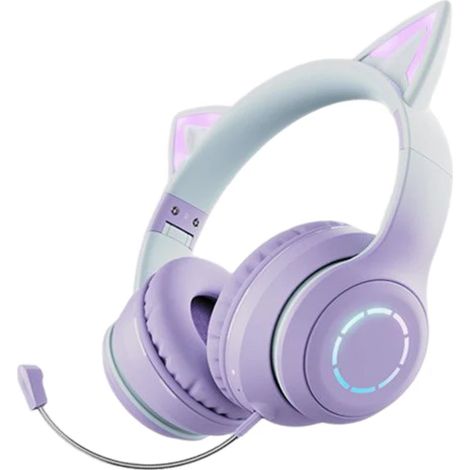 Casque Bluetooth BT029C, écouteurs sans fil ergonomiques avec oreilles de chat violettes, pliables et confortables, lumière dégradée LED, HiFi stéréo, micro amovible intégré, idéal jeu et musique (1/5)