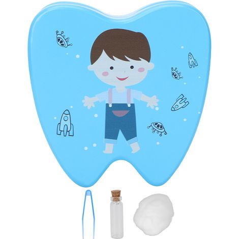Boîte à dent de lait en bois pour bébé, coffret de rangement et souvenir dentaire avec flacon pour lanugo, motif cartoon. (1/5)