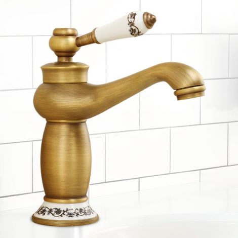 1 Robinet Laiton, Mitigeur Monocommande, Finition Bronze Antique, Pour Lavabo Salle De Bain (1/5)