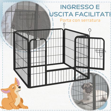 Enclos métallique pliable pour chien gris 82x82x60cm avec porte et piquets, adapté usage intérieur extérieur