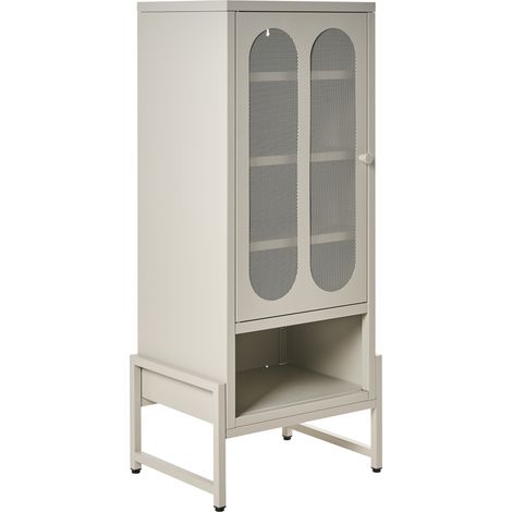 Aparador industrial moderno de acero con 1 puerta ovalada perforada 5 estantes beige claro Soletta (1/5)