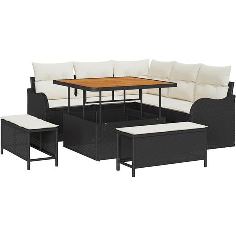 Maison Exclusive - Set Divano da Giardino 8 pz 7-Numero di posti Nero e Crema (1/5)