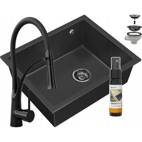 Évier en Granit Noir Granitan Salix à Encastrer avec Robinet NEXO et Siphon Inclus (1/5)