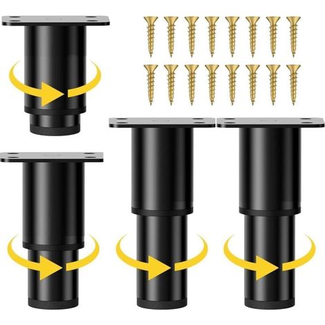 Piedini regolabili per mobili. 4 pezzi, 8-12 cm, regolabili. Piedini regolabili in metallo per mobili, mobili TV, divani, comodini, sedie, neri. (Altezza regolabile da 8 a 12 cm) (1/4)