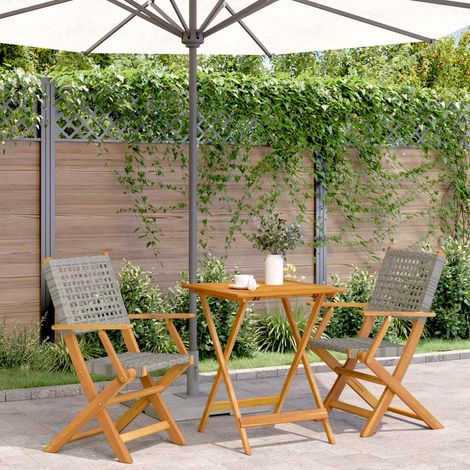 Ensemble de bistro 3 pcs-Salon de jardin bistro gris résine tressée et bois massif 223120 (1/5)