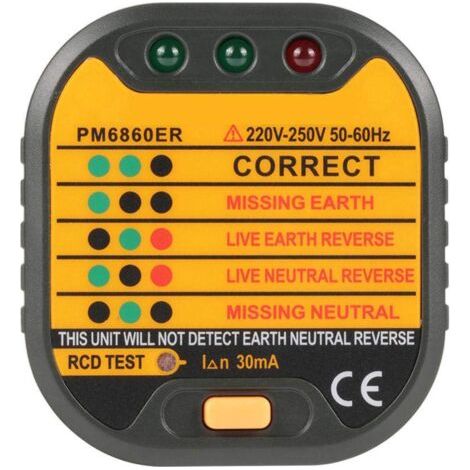 Rubberskin 50-60Hz Testeur de Prises de Courant Électrique EU Automatique pour la Maison PM6860BG/DR/ER avec Fonction de Test RCD(EU Plug) (1/5)