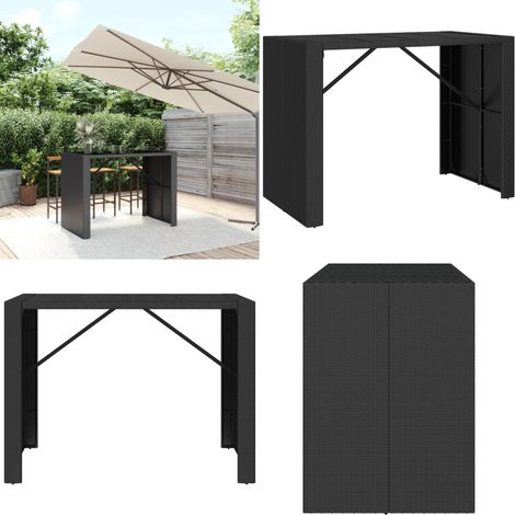 Bartisch mit Glasplatte Schwarz 145x80x110 cm Poly Rattan - Outdoor Möbel - Gartenmöbel - Esszimmerset - Balkonmöbel - Terrassenmöbeln - Home & Living (1/5)