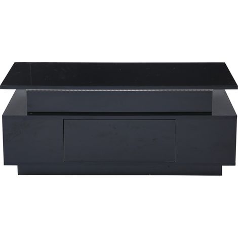 Mesita de centro negra elevable 96x45x40 cm con LED, cajón y compartimento oculto (1/5)