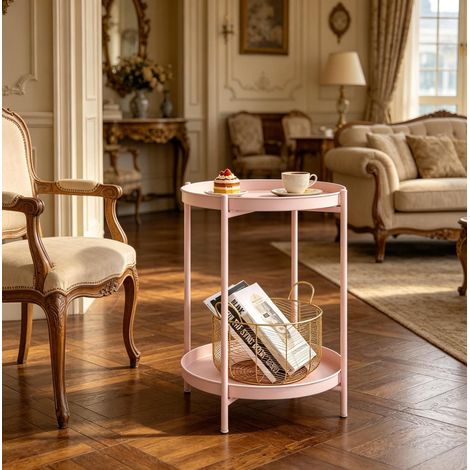 Mesa auxiliar redonda con almacenamiento, metal, rosa HAVRYA (1/5)