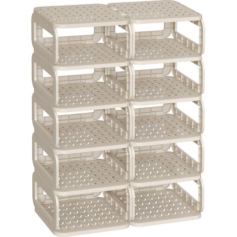 Étagère à chaussures, 12 Plateaux, Gain de place, Rangement pour Chaussures Ouvert, pour l'Entrée, Couloir, Salle de bain, Beige Cappuccino (1/5)