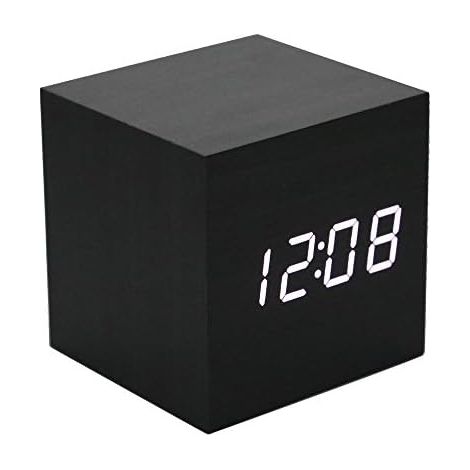 Wooden Alarm Clock - Mini LED Digital Clock with Temperature Time Display, 3-Level Brightness and Voice Control Ideal for Home Travel - AC10BlackWhite (1/5)