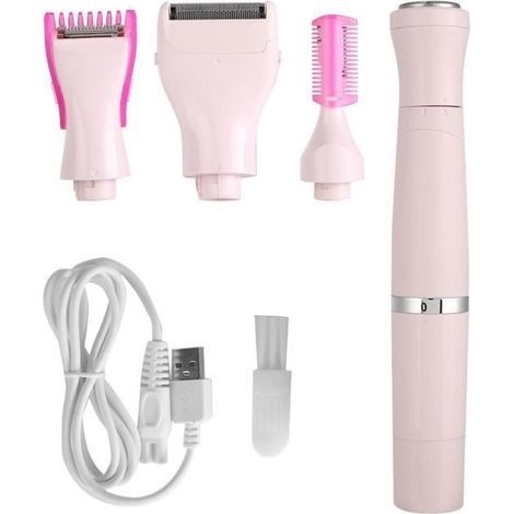 4-in-1 USB-wiederaufladbarer Körperhaarentferner für Frauen, Beine, Achseln, elektrische Haarentfernung, Körperrasierer (Pink) (1/4)