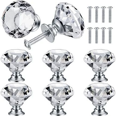 8 Pcs Bouton de Porte de Cristal, Poignées de Diamant, Poignee de Meuble Diamant, Poignée Boutons Décoration de Armoire, Tiroir, Cuisine Bouton Poignées - 30 mm (1/5)
