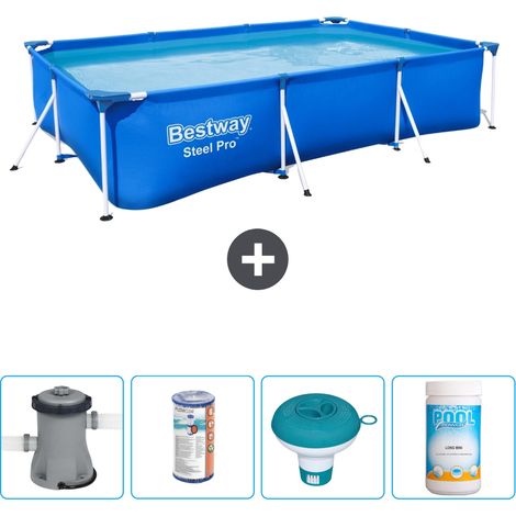 Piscine Bestway Rectangulaire Steel Pro - 300 x 201 x 66 cm - Bleue - Comprend des Accessoires CB53 (1/4)
