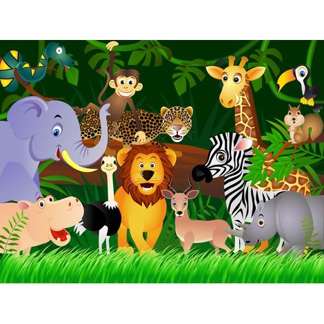 papier peint panoramique animaux de la jungle vert, jaune et marron  - Sanders & Sanders (1/4)