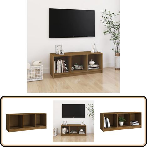 Meuble TV Marron miel 104x33x41 cm Bois de pin massif - Meuble Tv - Meuble Audio - Rangement Tv - Meuble Bois - Meuble Design (1/5)
