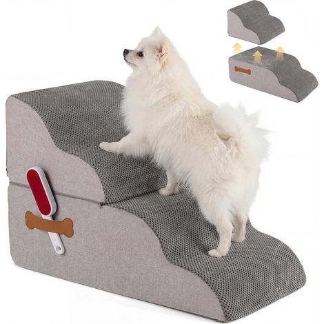 1 Escalier Pour Chien 4 Marches Mousse Haute Densité Housse Lavable Base Antidérapante Pour Canapé Lit