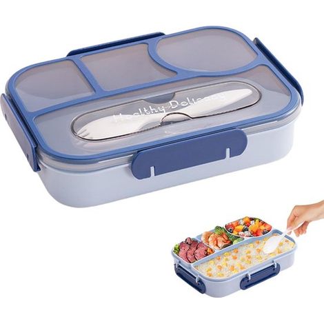Lunchboxen 1100 ml Lunchbox mit Fächern wasserdicht und gefriergeeignet spülmaschinenfest 3 Fächer inkl. Besteck (1/5)