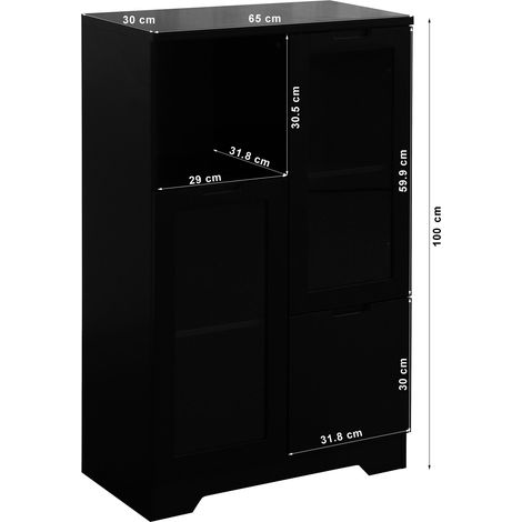 Meuble de rangement en MDF laqué avec portes vitrées et tiroir, espace de rangement ouvert, noir, chambre, salon (1/5)