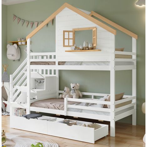 Letto letto a castello 90x200 contenitore con scale OKMYHOME (1/5)