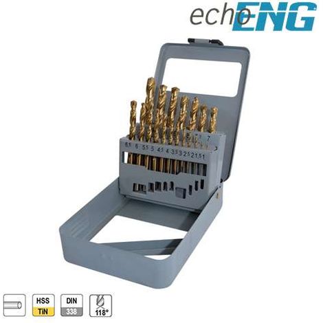 Serie punte elicoidali HSS 19 pz set rettificate rivestite 1 - 10 mm UT 30 0013