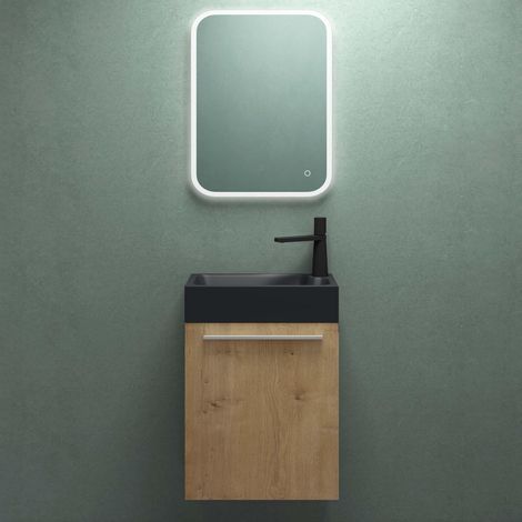 Mai & Mai Badmöbelset Badezimmermöbel Waschbeckenunterschrank in Kerneiche inkl. Waschbecken Anthrazit matt und LED-Badspiegel BxTxH 46x26x63 cm Pisa