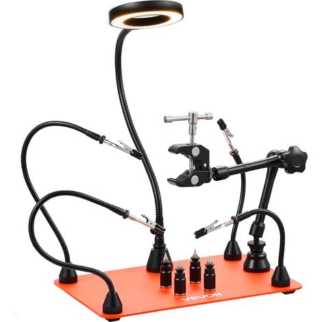 VEVOR Estación de Soldadura Magnetica de Tercera Mano con Lámpara de Aumento LED 3X, 4 Soportes para PCB y Pistola de Aire Caliente de 360 Grados, para Reparaciones Electrónicas, Manualidades (1/5)